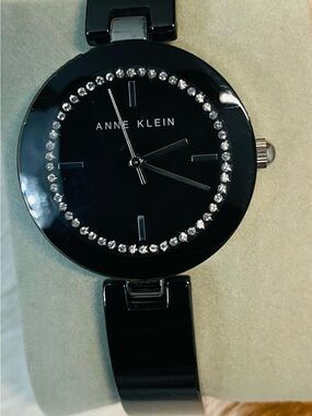 Anne Klein Black Watch with Crystal Accent